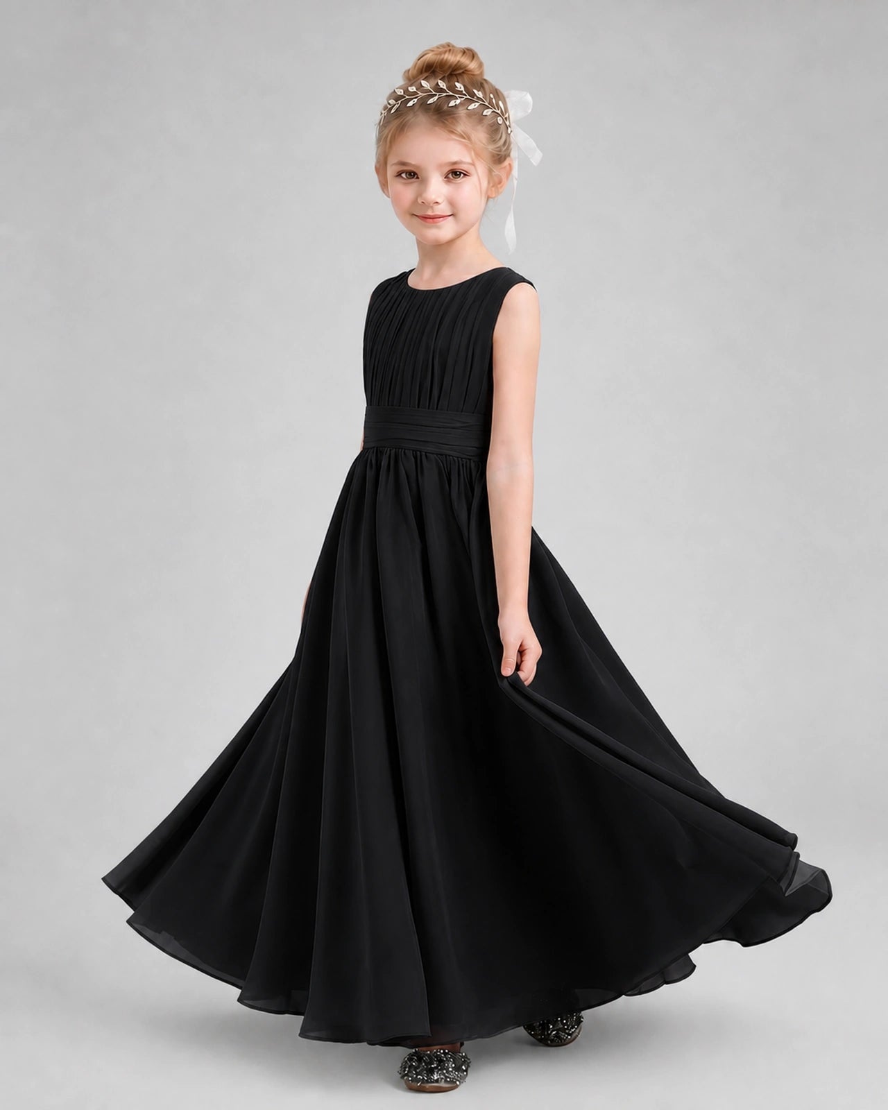 Dideyttawl Junior Bridesmaid Dress with Pleated Bodice and Flowy Chiffon Skirt