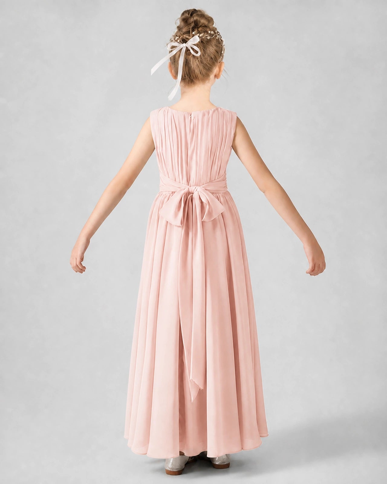 Dideyttawl Junior Bridesmaid Dress with Pleated Bodice and Flowy Chiffon Skirt