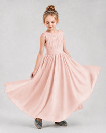 Dideyttawl Junior Bridesmaid Dress with Pleated Bodice and Flowy Chiffon Skirt