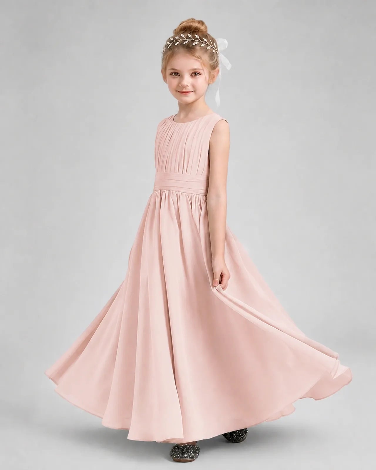 Blush Pink Chiffon A-line Junior Bridesmaid Dress Side View