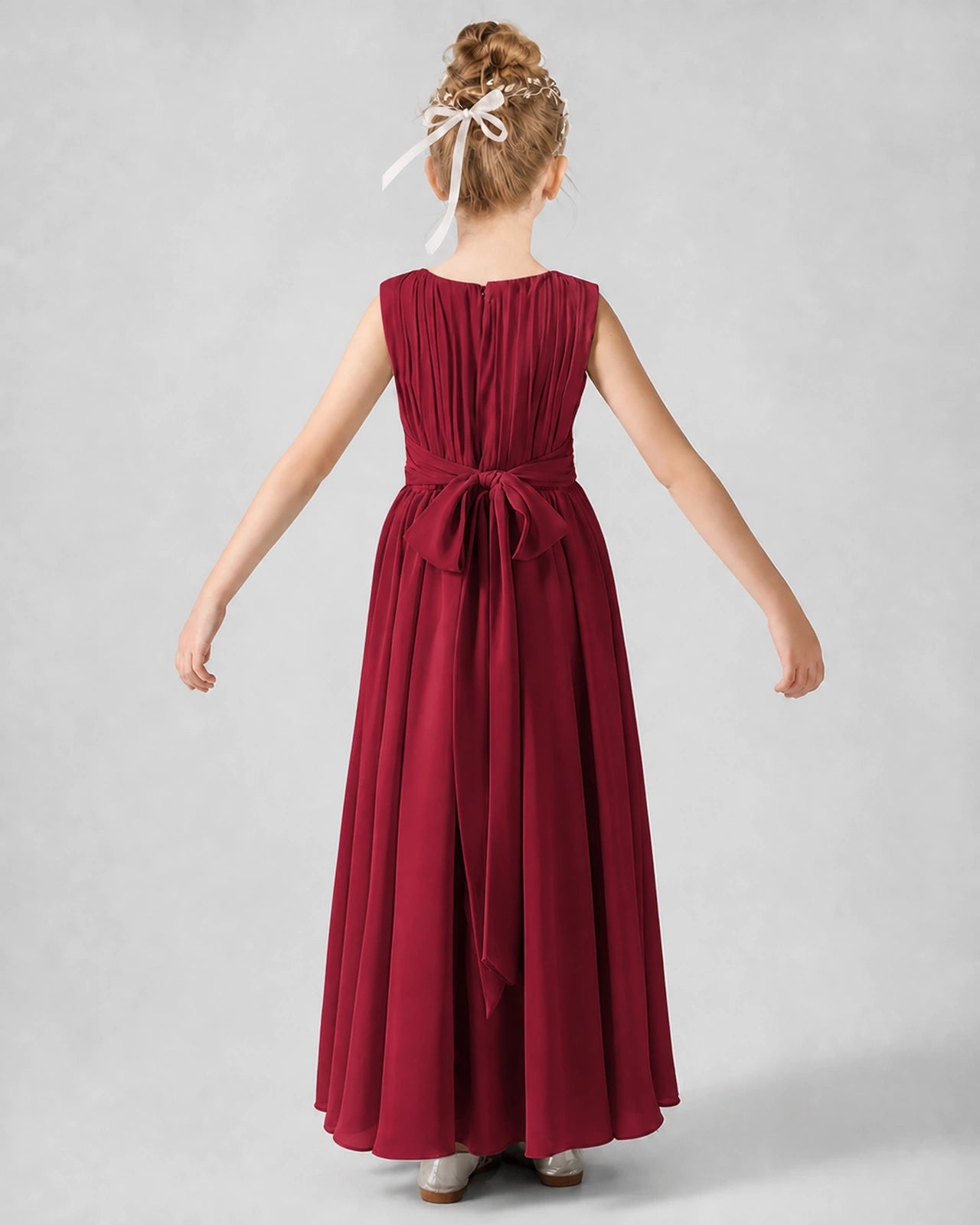 Dideyttawl Junior Bridesmaid Dress with Pleated Bodice and Flowy Chiffon Skirt