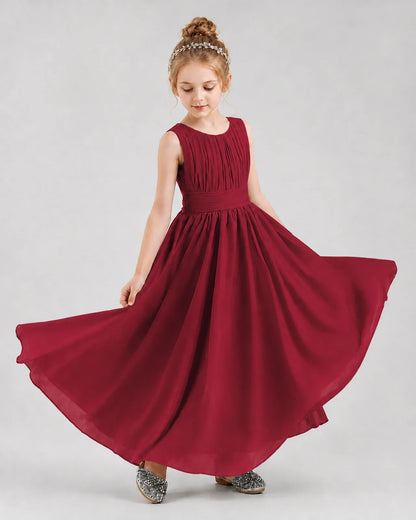 Burgundy Chiffon A-line Junior Bridesmaid Dress Front View