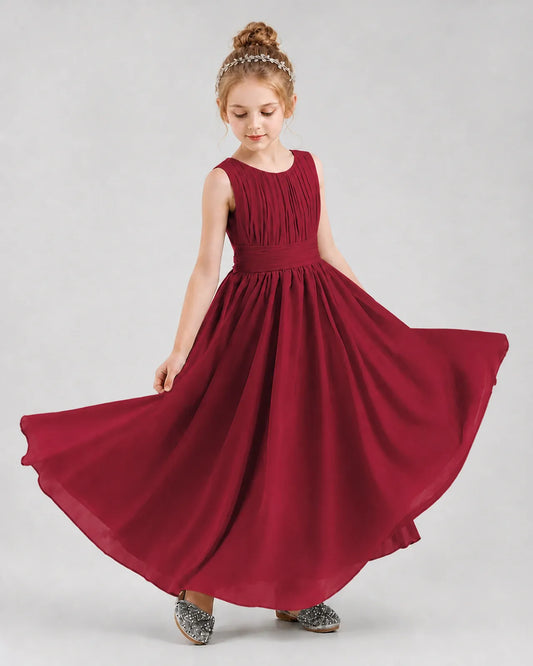 Burgundy Chiffon A-line Junior Bridesmaid Dress Front View