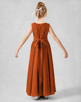 Burnt Orange Chiffon A-line Junior Bridesmaid Dress Back View