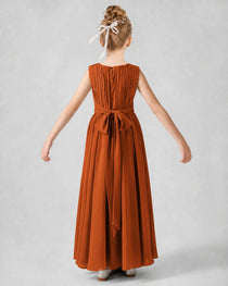 Dideyttawl Junior Bridesmaid Dress with Pleated Bodice and Flowy Chiffon Skirt