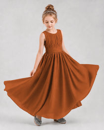 Dideyttawl Junior Bridesmaid Dress with Pleated Bodice and Flowy Chiffon Skirt