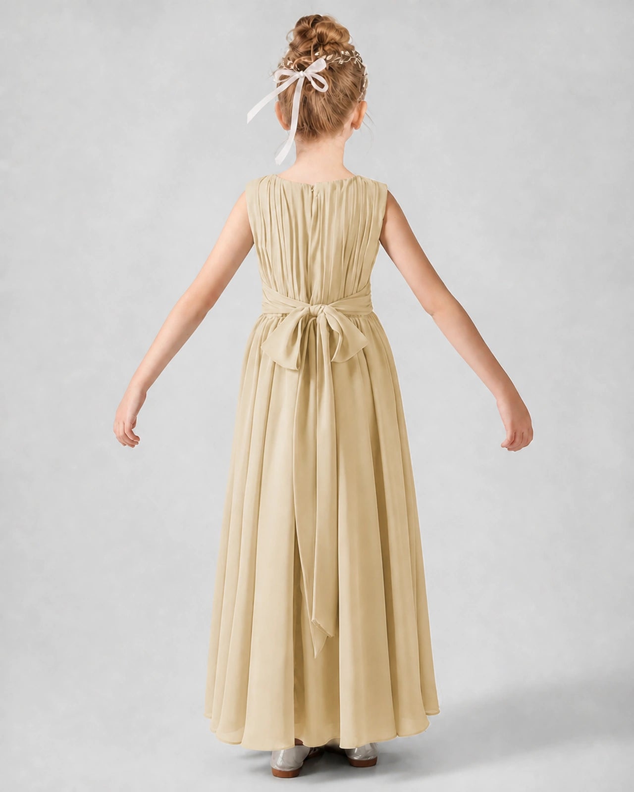 Dideyttawl Junior Bridesmaid Dress with Pleated Bodice and Flowy Chiffon Skirt