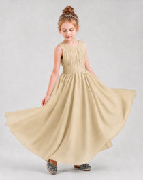 Dideyttawl Junior Bridesmaid Dress with Pleated Bodice and Flowy Chiffon Skirt
