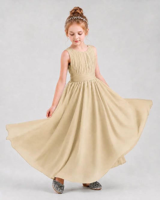Champagne Chiffon A-line Junior Bridesmaid Dress Front View