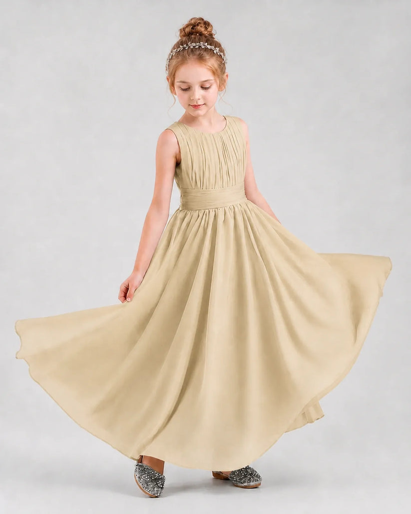 Champagne Chiffon A-line Junior Bridesmaid Dress Front View