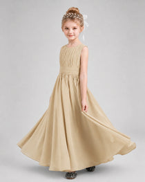 Dideyttawl Junior Bridesmaid Dress with Pleated Bodice and Flowy Chiffon Skirt