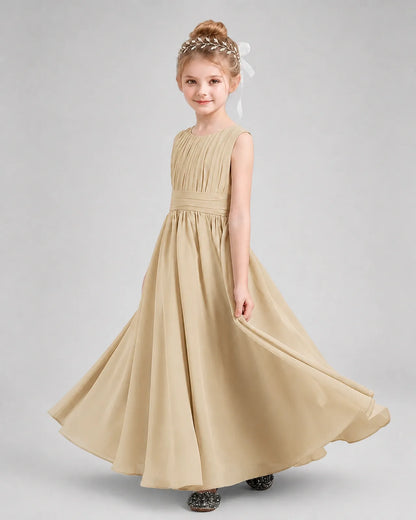 Champagne Chiffon A-line Junior Bridesmaid Dress Side View