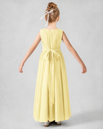Dideyttawl Junior Bridesmaid Dress with Pleated Bodice and Flowy Chiffon Skirt
