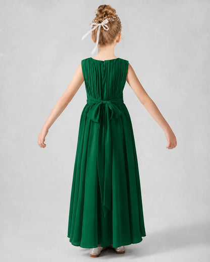 Dark Green Chiffon A-line Junior Bridesmaid Dress Back View