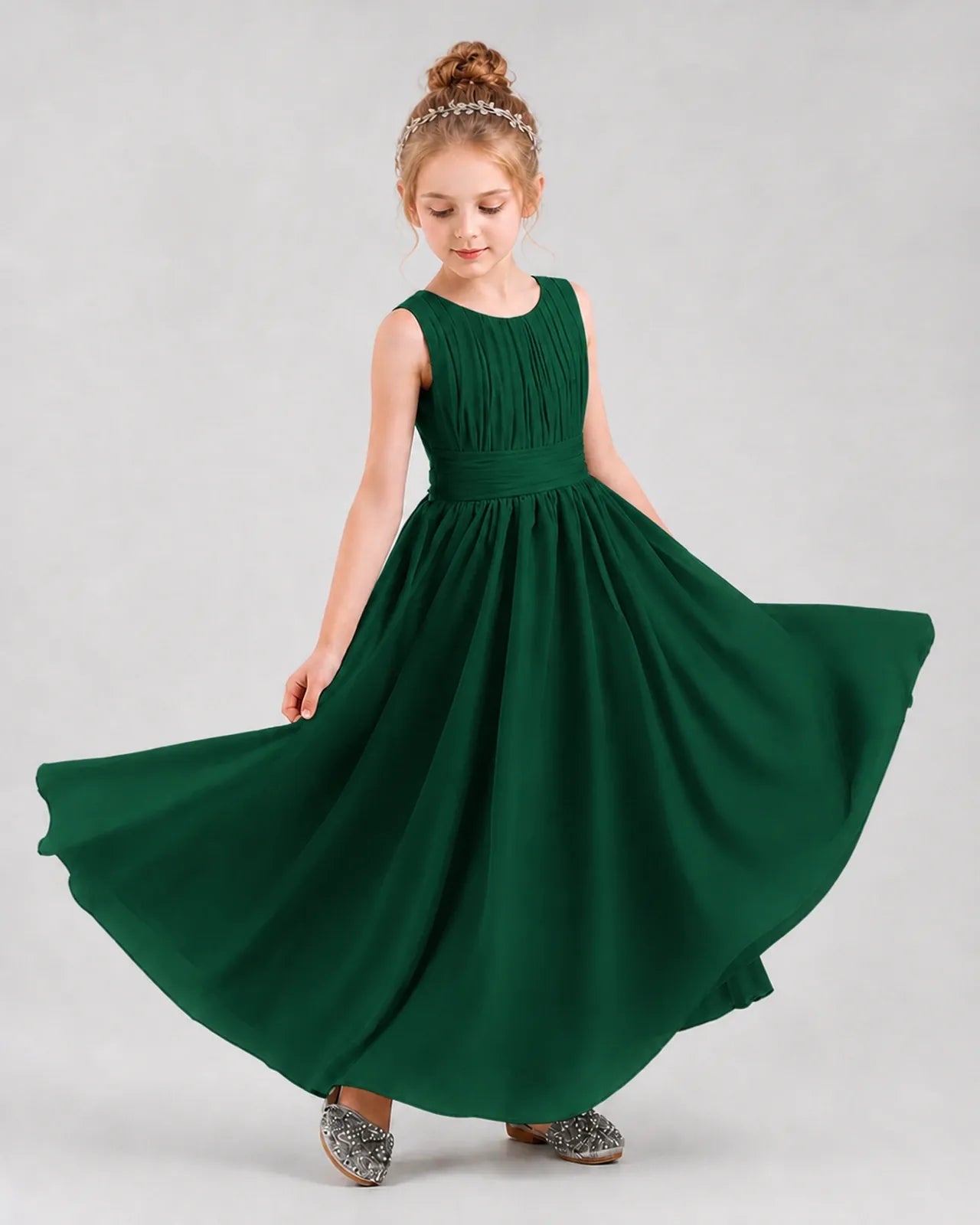 Dark Green Chiffon A-line Junior Bridesmaid Dress Front View