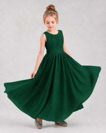 Dideyttawl Junior Bridesmaid Dress with Pleated Bodice and Flowy Chiffon Skirt