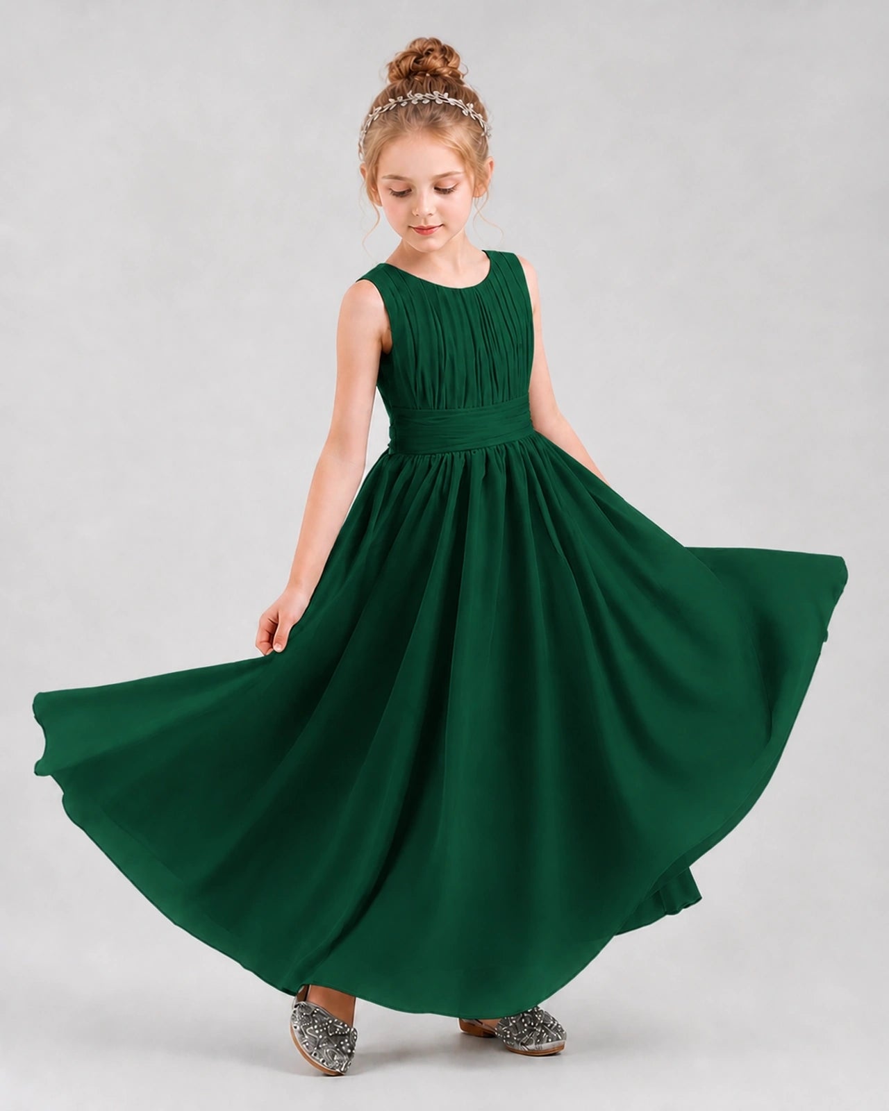 Dideyttawl Junior Bridesmaid Dress with Pleated Bodice and Flowy Chiffon Skirt