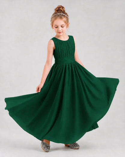 Dark Green Chiffon A-line Junior Bridesmaid Dress Front View
