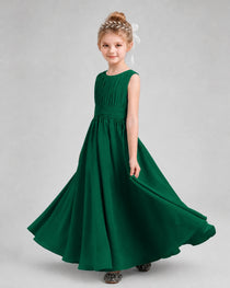 Dideyttawl Junior Bridesmaid Dress with Pleated Bodice and Flowy Chiffon Skirt