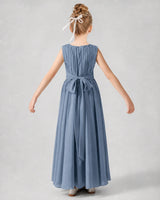 Dusty Blue Chiffon A-line Junior Bridesmaid Dress Back View