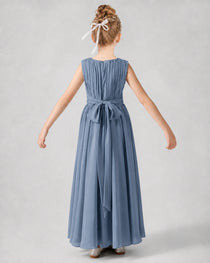 Dideyttawl Junior Bridesmaid Dress with Pleated Bodice and Flowy Chiffon Skirt