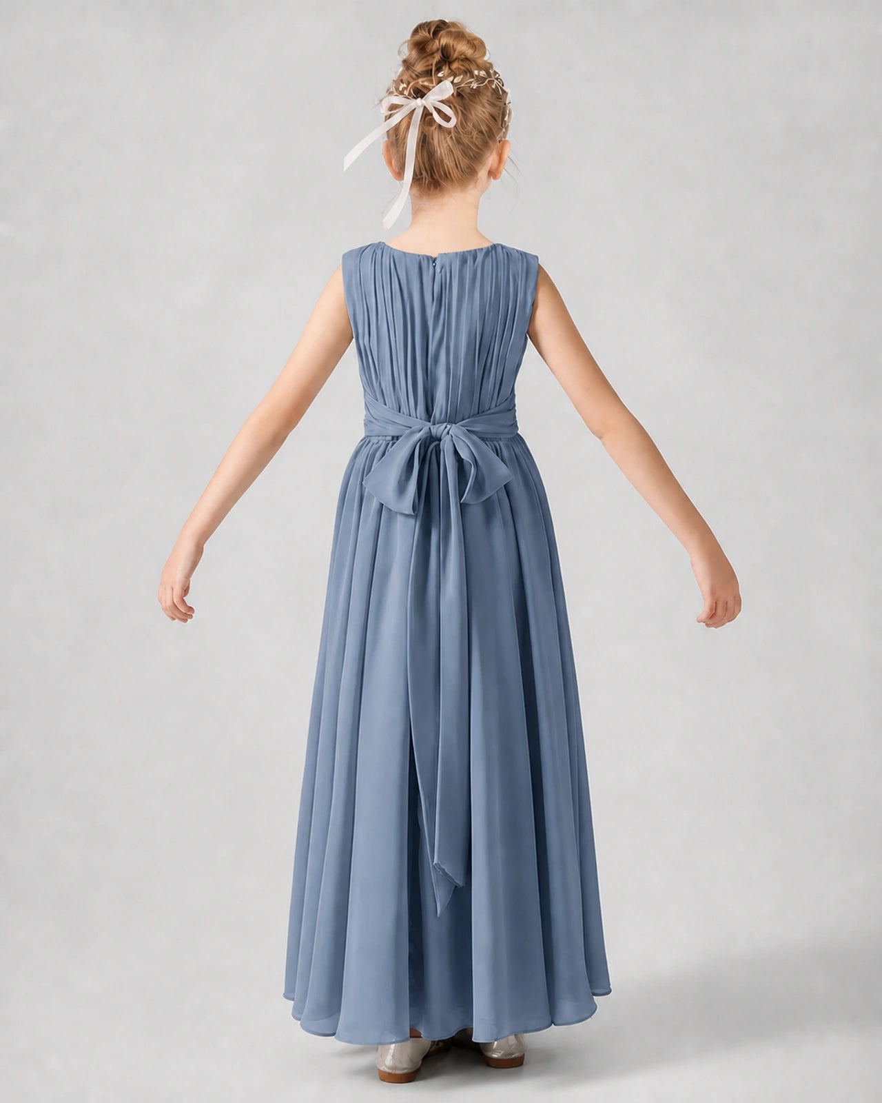 Dideyttawl Junior Bridesmaid Dress with Pleated Bodice and Flowy Chiffon Skirt