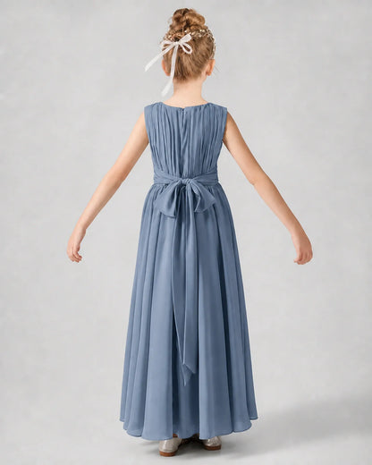 Dusty Blue Chiffon A-line Junior Bridesmaid Dress Back View