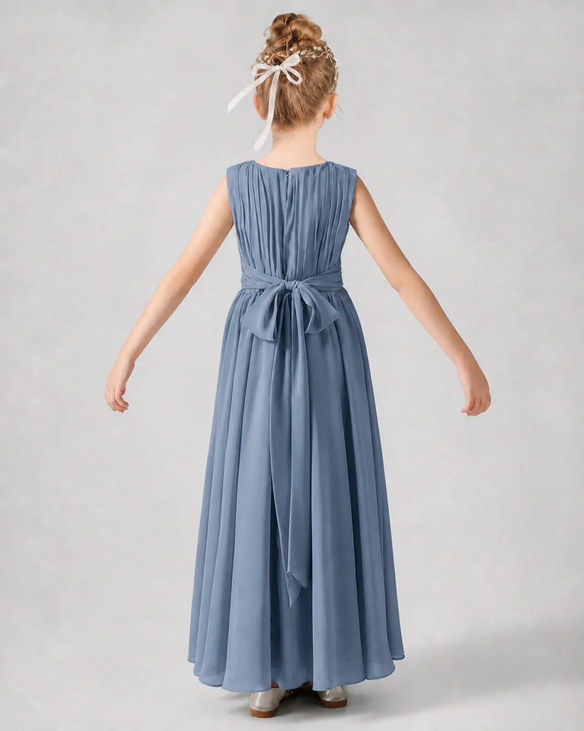 Dusty Blue Chiffon A-line Junior Bridesmaid Dress Back View