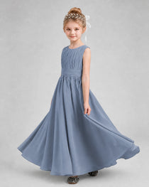 Dideyttawl Junior Bridesmaid Dress with Pleated Bodice and Flowy Chiffon Skirt
