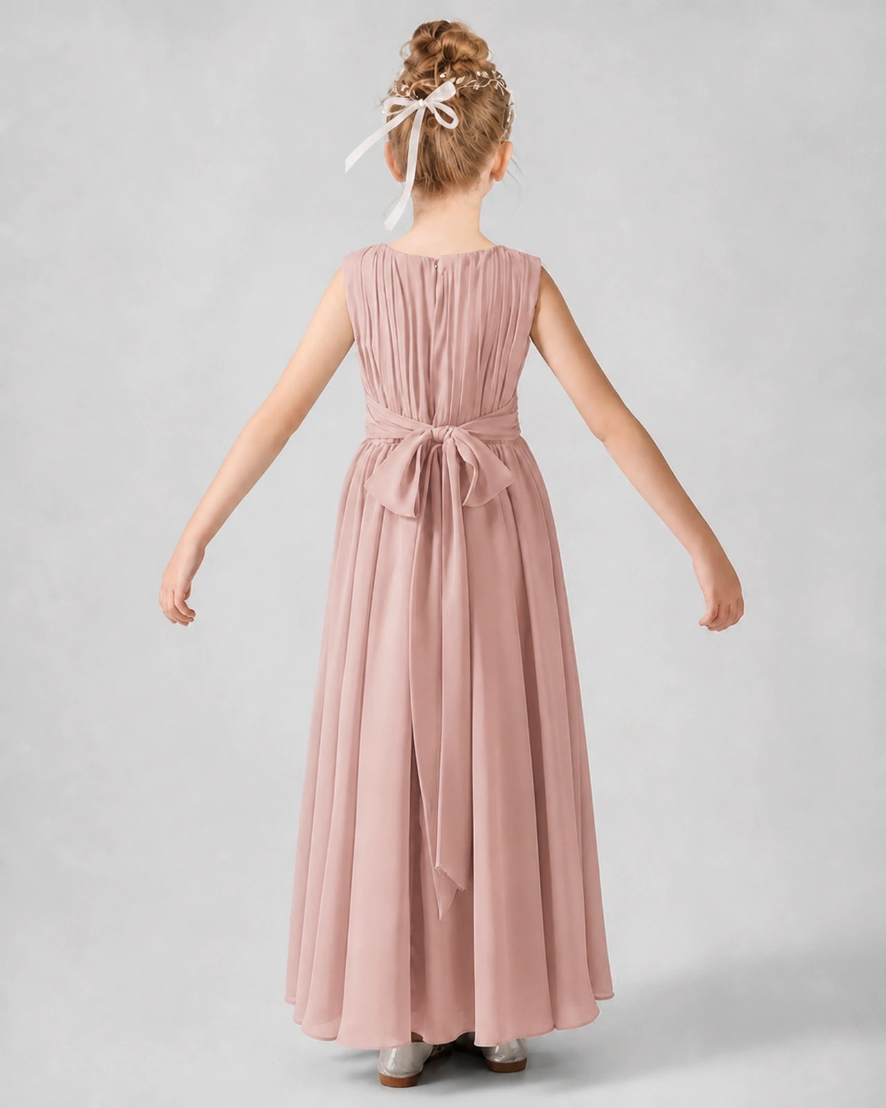 Dideyttawl Junior Bridesmaid Dress with Pleated Bodice and Flowy Chiffon Skirt