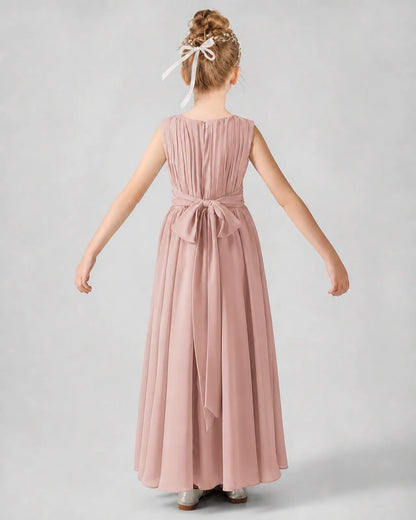 Dusty Rose Chiffon A-line Junior Bridesmaid Dress Back View