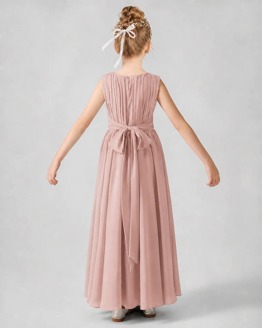 Dusty Rose Chiffon A-line Junior Bridesmaid Dress Back View