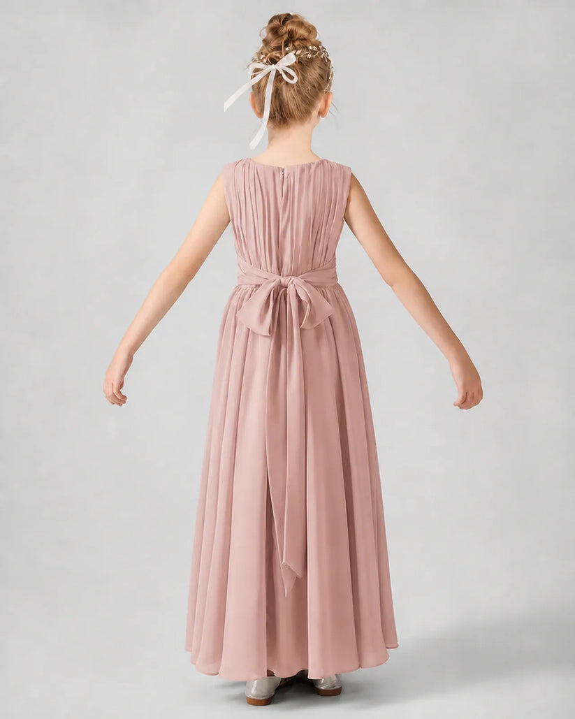 Dusty Rose Chiffon A-line Junior Bridesmaid Dress Back View