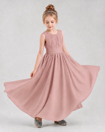 Dideyttawl Junior Bridesmaid Dress with Pleated Bodice and Flowy Chiffon Skirt