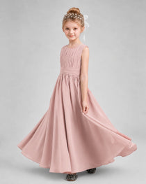 Dideyttawl Junior Bridesmaid Dress with Pleated Bodice and Flowy Chiffon Skirt