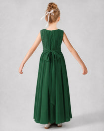 Dideyttawl Junior Bridesmaid Dress with Pleated Bodice and Flowy Chiffon Skirt