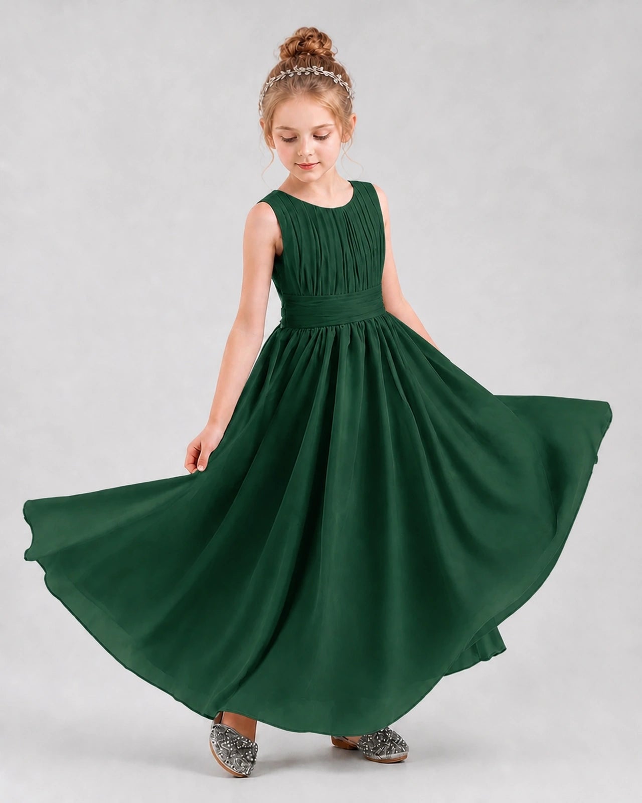 Dideyttawl Junior Bridesmaid Dress with Pleated Bodice and Flowy Chiffon Skirt