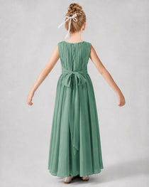 Dideyttawl Junior Bridesmaid Dress with Pleated Bodice and Flowy Chiffon Skirt
