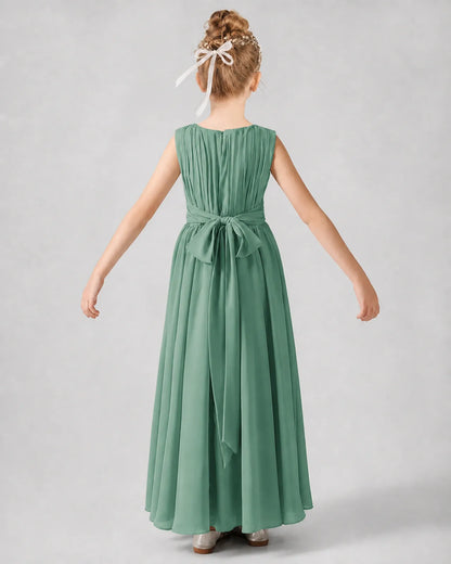 Eucalyptus Chiffon A-line Junior Bridesmaid Dress Back View