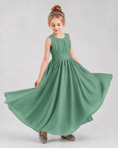 Eucalyptus Chiffon A-line Junior Bridesmaid Dress Front View