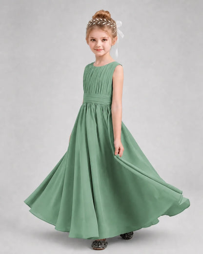 Eucalyptus Chiffon A-line Junior Bridesmaid Dress Side View
