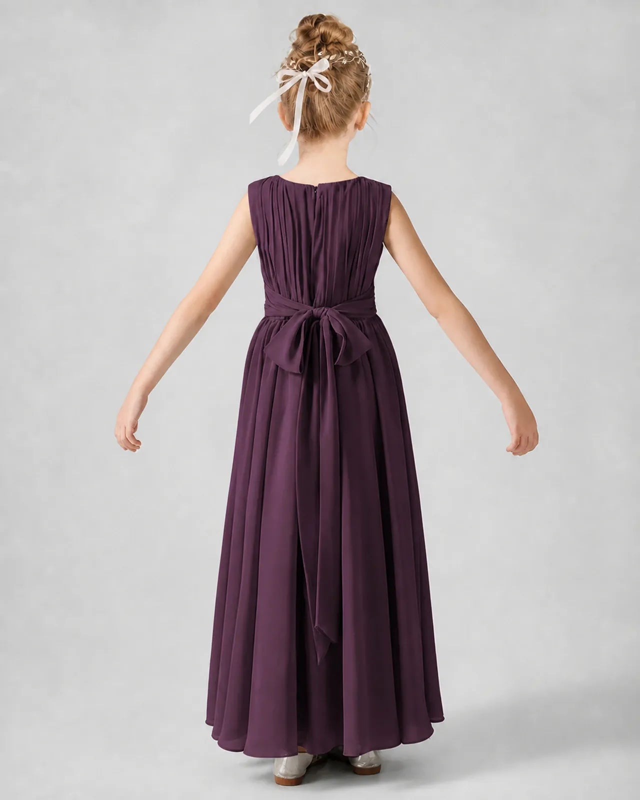 Grape Chiffon A-line Junior Bridesmaid Dress Back View