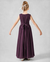 Grape Chiffon A-line Junior Bridesmaid Dress Back View