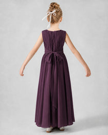 Dideyttawl Junior Bridesmaid Dress with Pleated Bodice and Flowy Chiffon Skirt