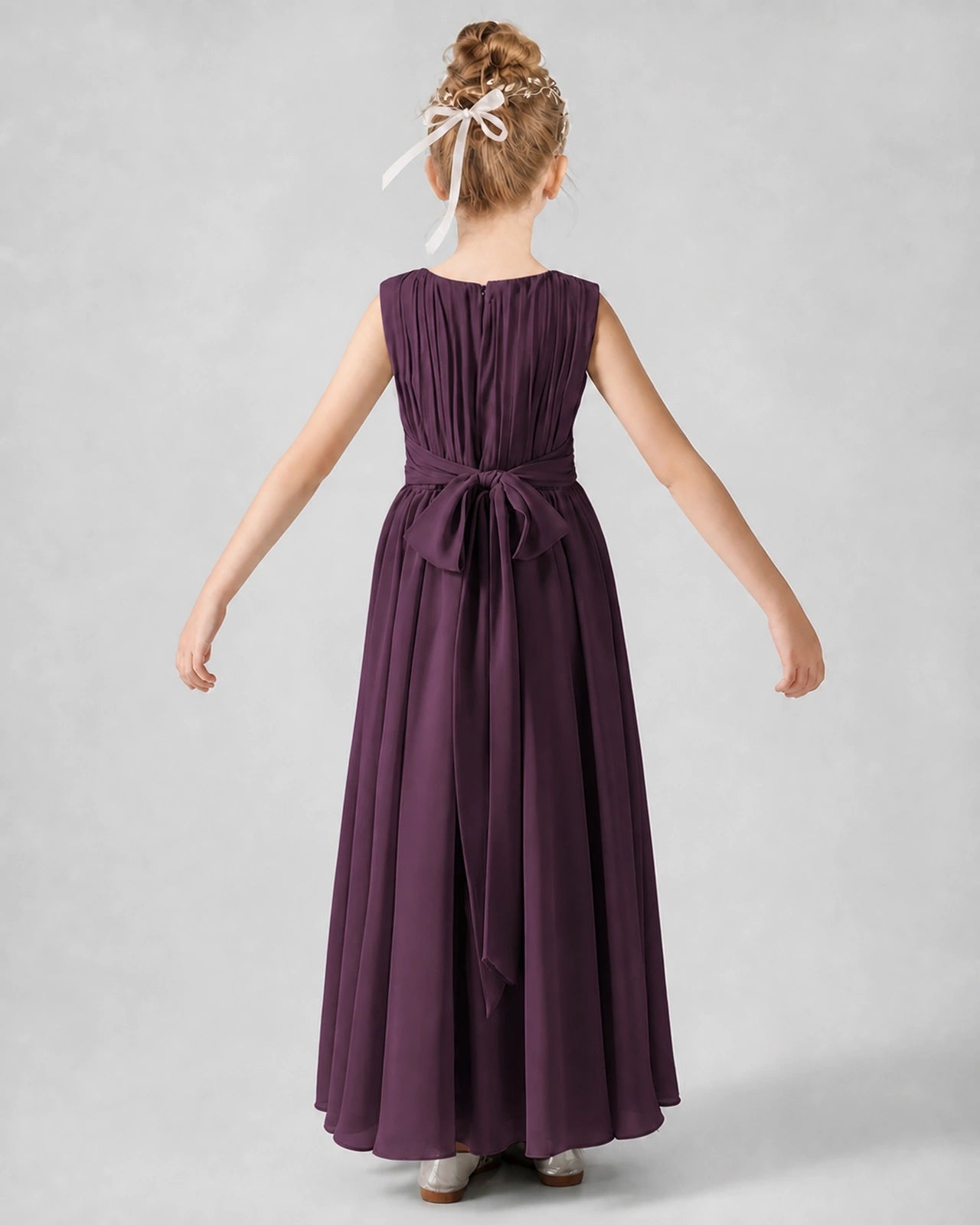 Dideyttawl Junior Bridesmaid Dress with Pleated Bodice and Flowy Chiffon Skirt
