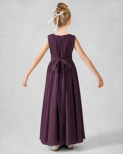 Grape Chiffon A-line Junior Bridesmaid Dress Back View
