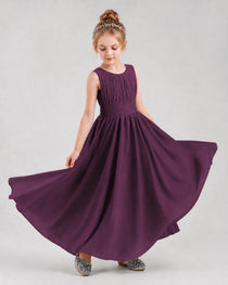Dideyttawl Junior Bridesmaid Dress with Pleated Bodice and Flowy Chiffon Skirt
