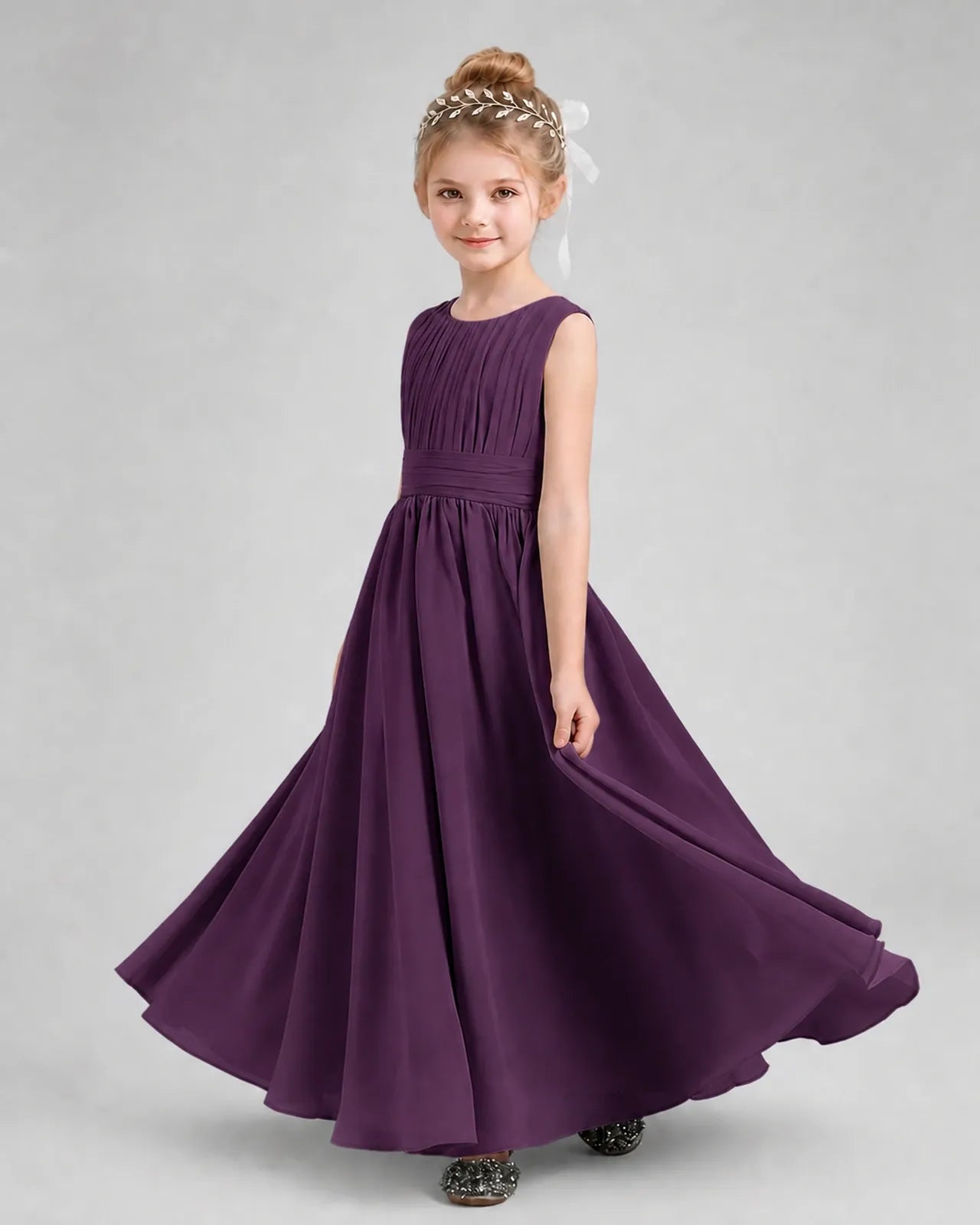 Grape Chiffon A-line Junior Bridesmaid Dress Side View
