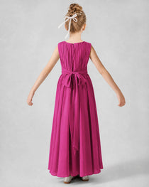 Dideyttawl Junior Bridesmaid Dress with Pleated Bodice and Flowy Chiffon Skirt