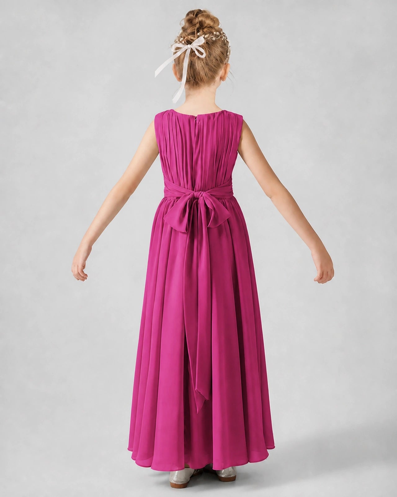 Dideyttawl Junior Bridesmaid Dress with Pleated Bodice and Flowy Chiffon Skirt